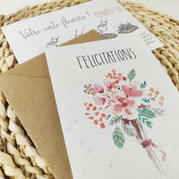 Carte à planter - Arrangement fleurs rosé félicitations - carte à semer