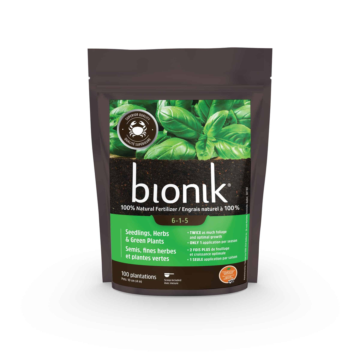 Bionik engrais Semis, fines herbes et plantes vertes 6-1-5