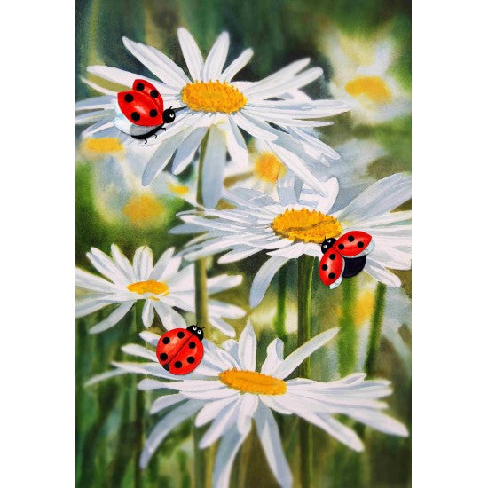 Broderie Crewel Vintage Des Années 70 – Tableau Mural Marguerites Et Coccinelles, Fait Main