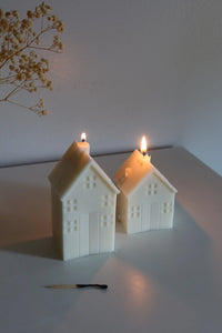 Bougies en forme de maison, cire de soja, bougies de Noël - couleur crème - Project Helios