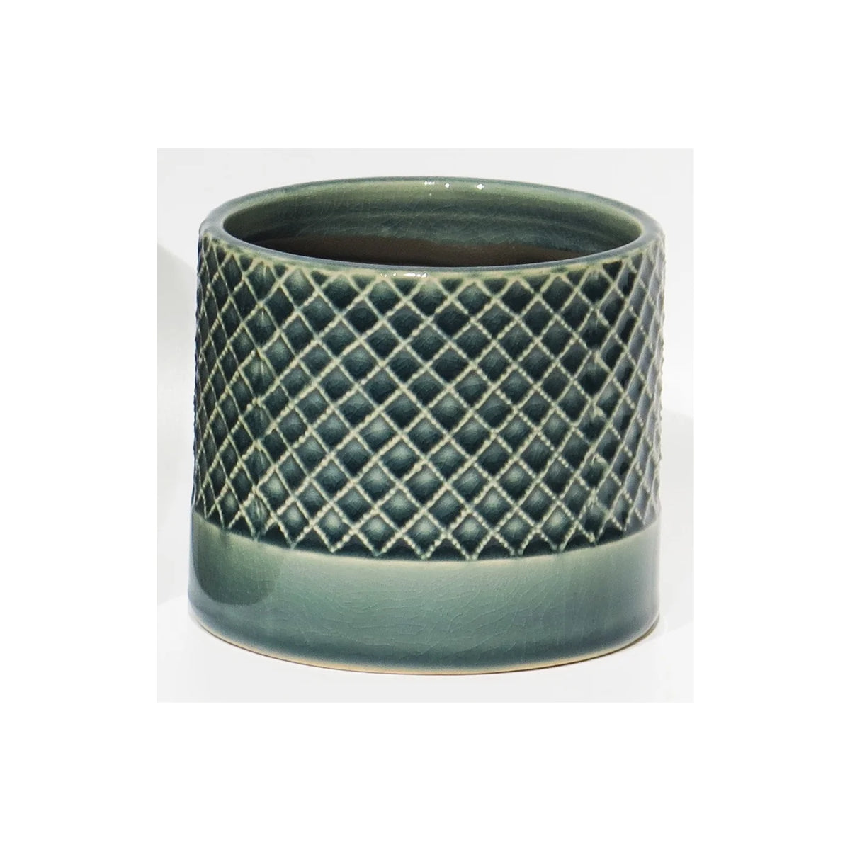 Pot en céramique glaçure craquelée bleu sarcelle de 4,7 po DX 3,9 po H avec dessus à motif croisé (convient aux pots de 4 po)