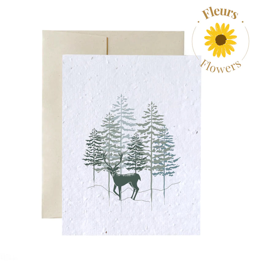Cerf dans la forêt | Carte des fêtes  - carte à semer Flowerink