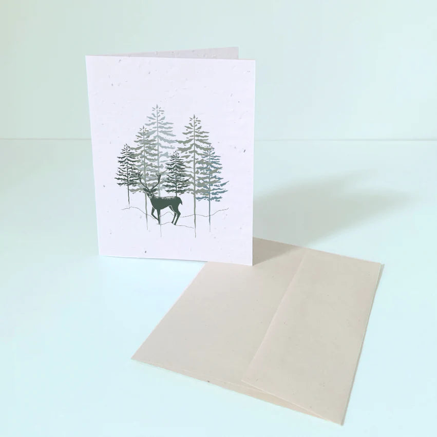 Cerf dans la forêt | Carte des fêtes  - carte à semer Flowerink