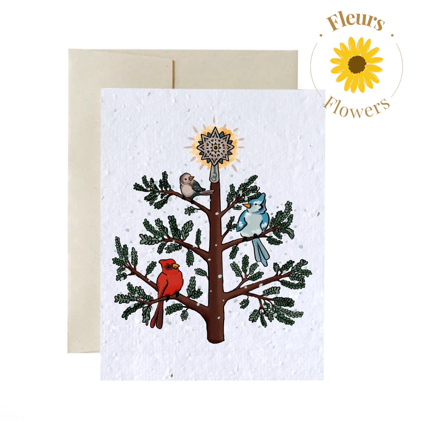 Oiseaux dans un arbre | Carte des fêtes - carte à semer Flowerink