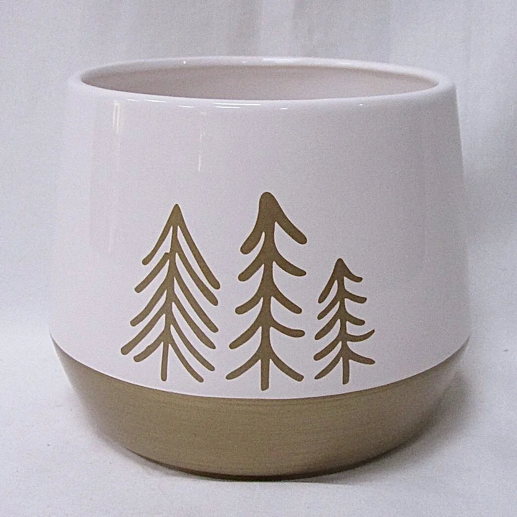 Pot blanc avec sapin gold - CE00-1045  5.7"DX4.3"H White w/Gold Trees Dolomite Container