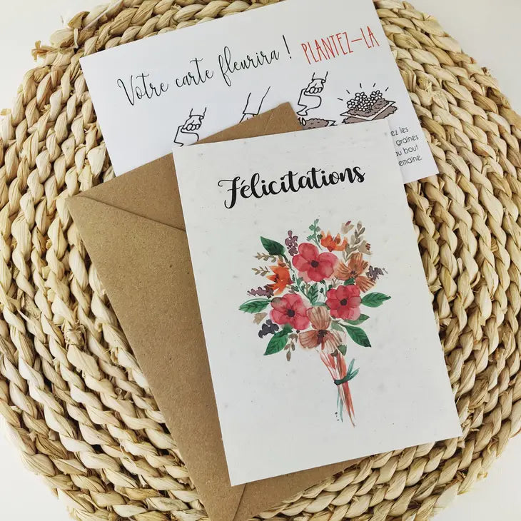 Carte à planter - Arrangement fleurs félicitations - carte à semer