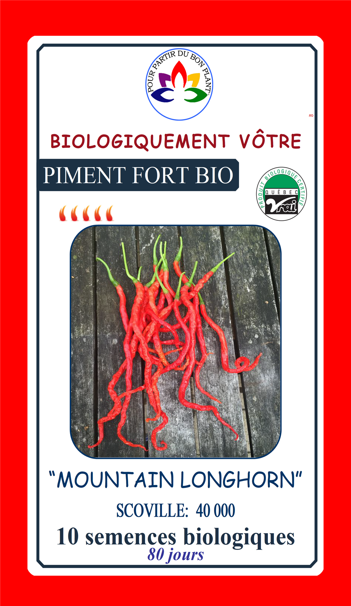 Sachet de semences - Piment fort Mountain Thunder Longhorn BIO - Biologiquement Vôtre