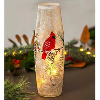 Vase Cylindique - Noel - avec cardinal peint à la main & lumière à l'intérieur