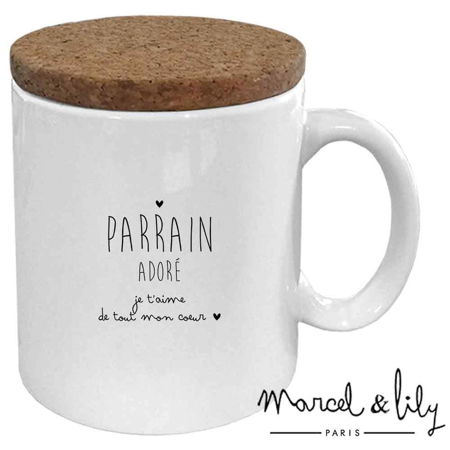 Mug "Parrain adoré je t'aime" avec son couvercle en liège - Marcel & Lily