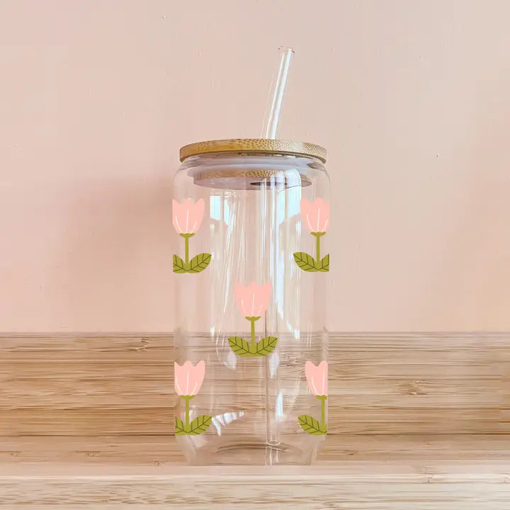 Boho glass - pink tulips - MOMY