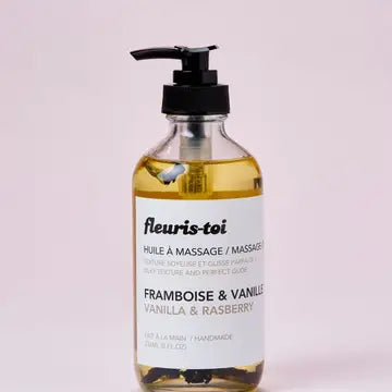 Huile de massage à la vanille et à la framboise - Fleuris-toi