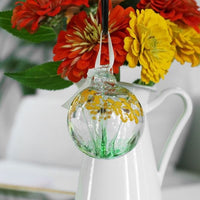 Boule de verre soufflé - Thanks Blossom Ball - fleurs jaune - Kitras Art Glass