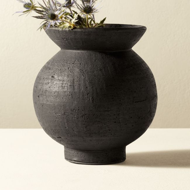 TERRACOTTA VASE, BLACK, Ø11"x12" - 811-001