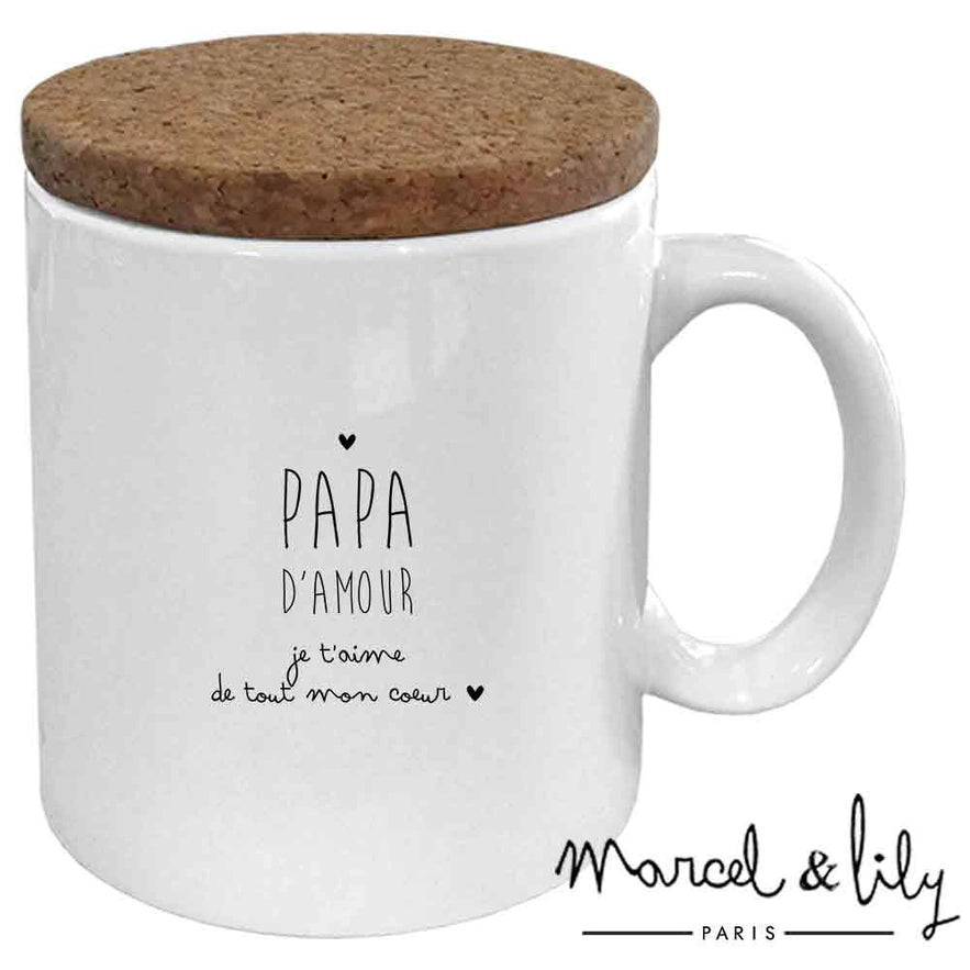 Mug "Papa d'amour je t'aime" avec son couvercle en liège  - Marcel & Lily