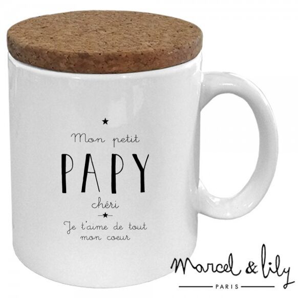 Mug "Mon petit papy chéri" avec son couvercle en liège - Marcel & Lily
