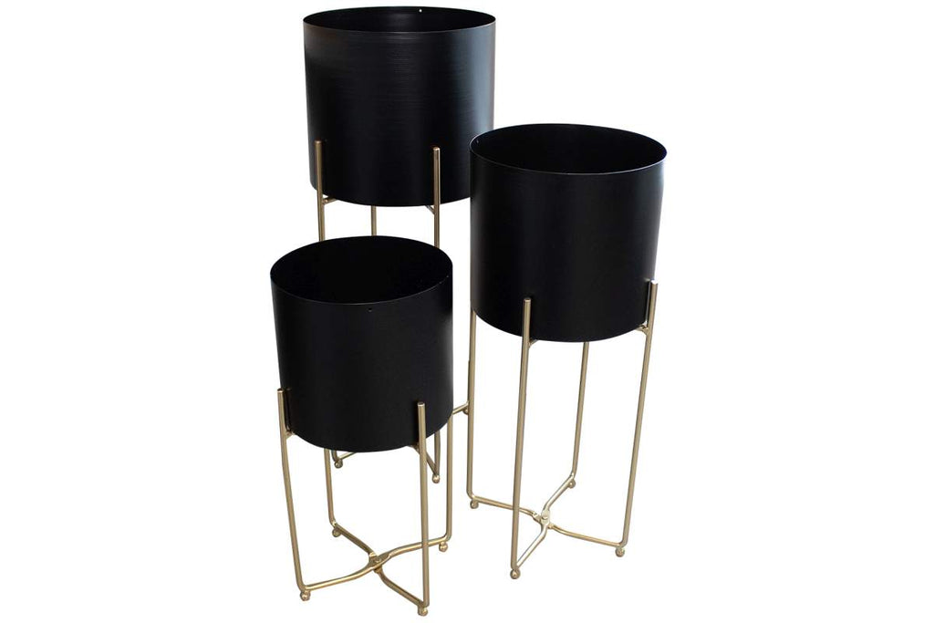 Pots & support metal noir & or - 3 grandeurs disponibles – FleurExcel Inc.