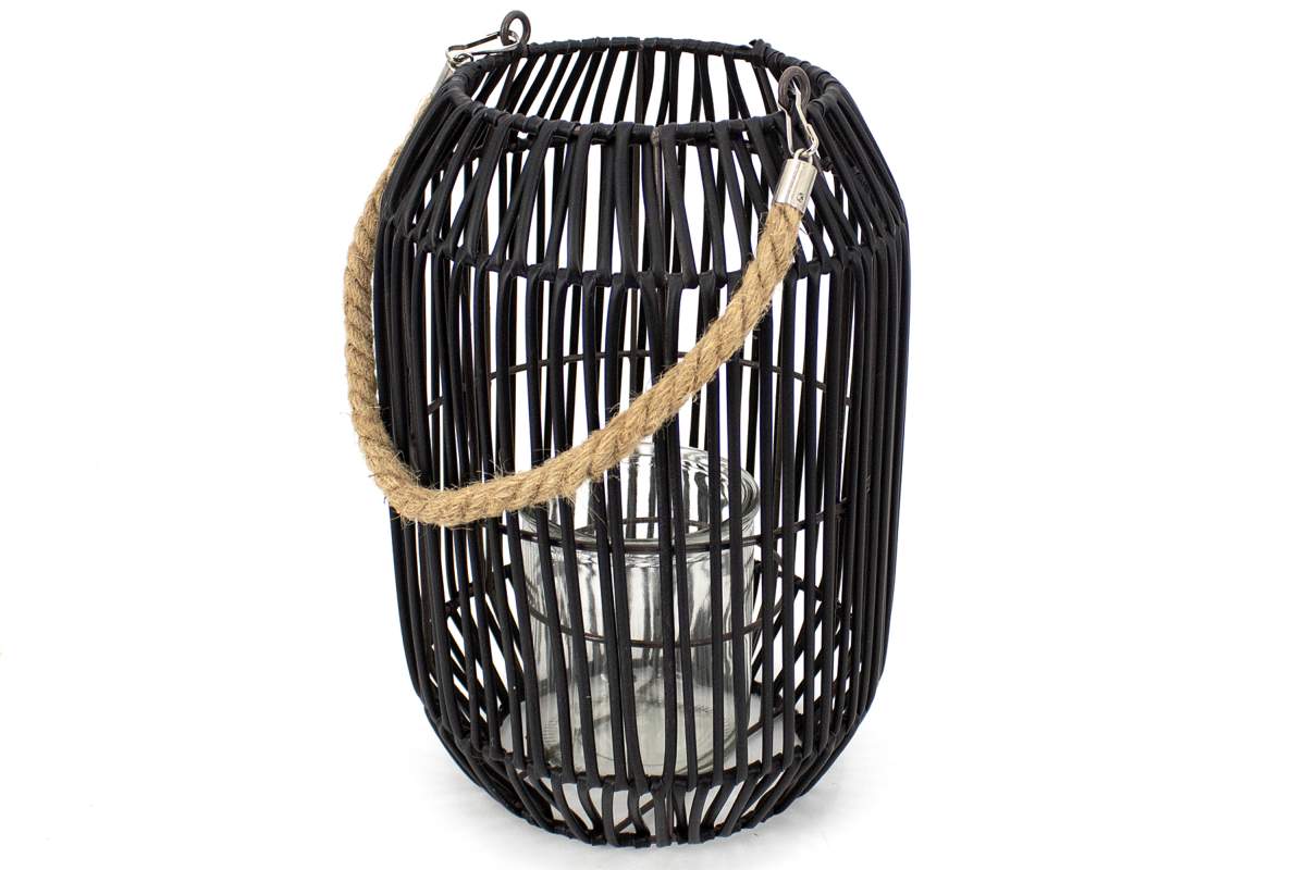 Lanterne rotin synthetique noir, 20x30cm