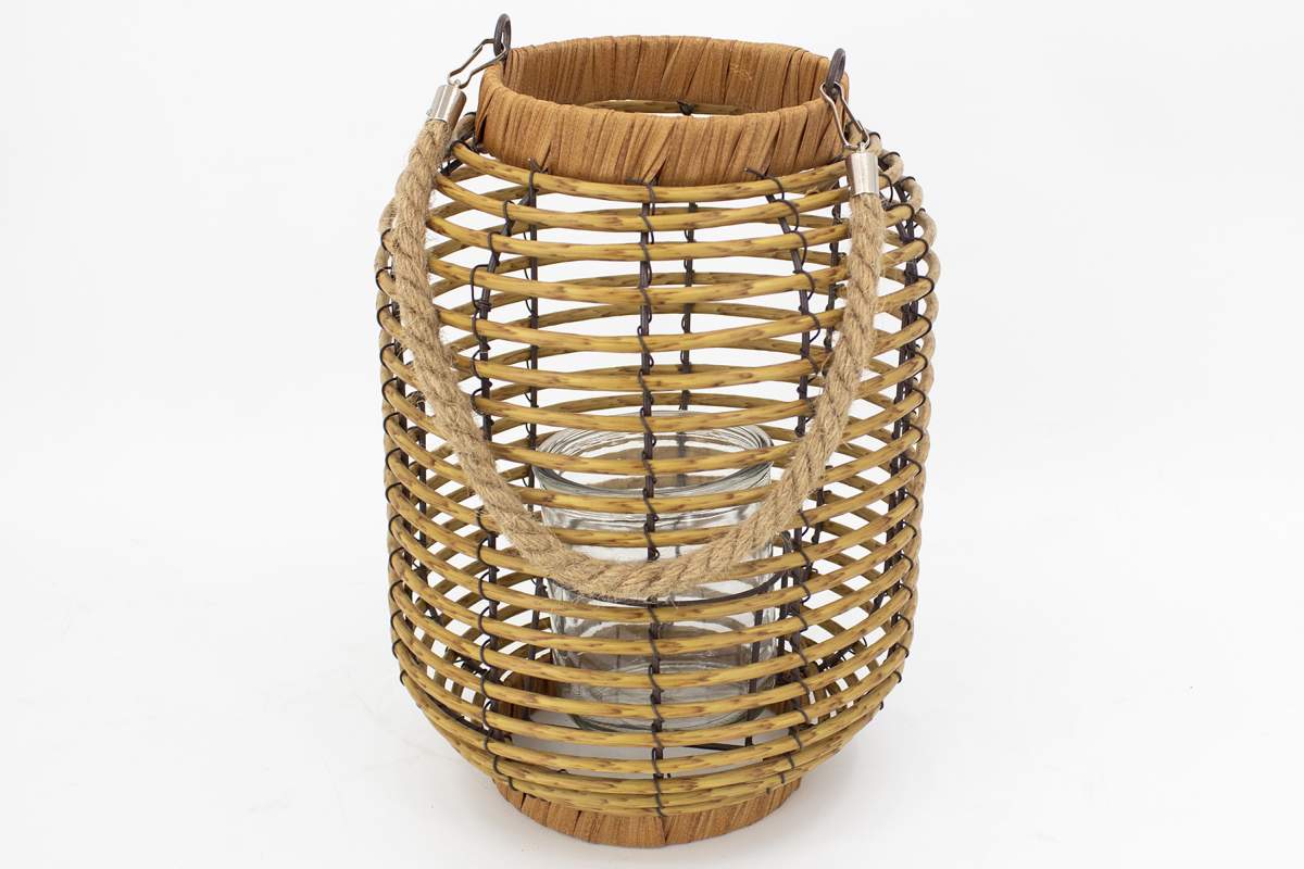 Lanterne en rotin naturel avec vitre, 23x31cm