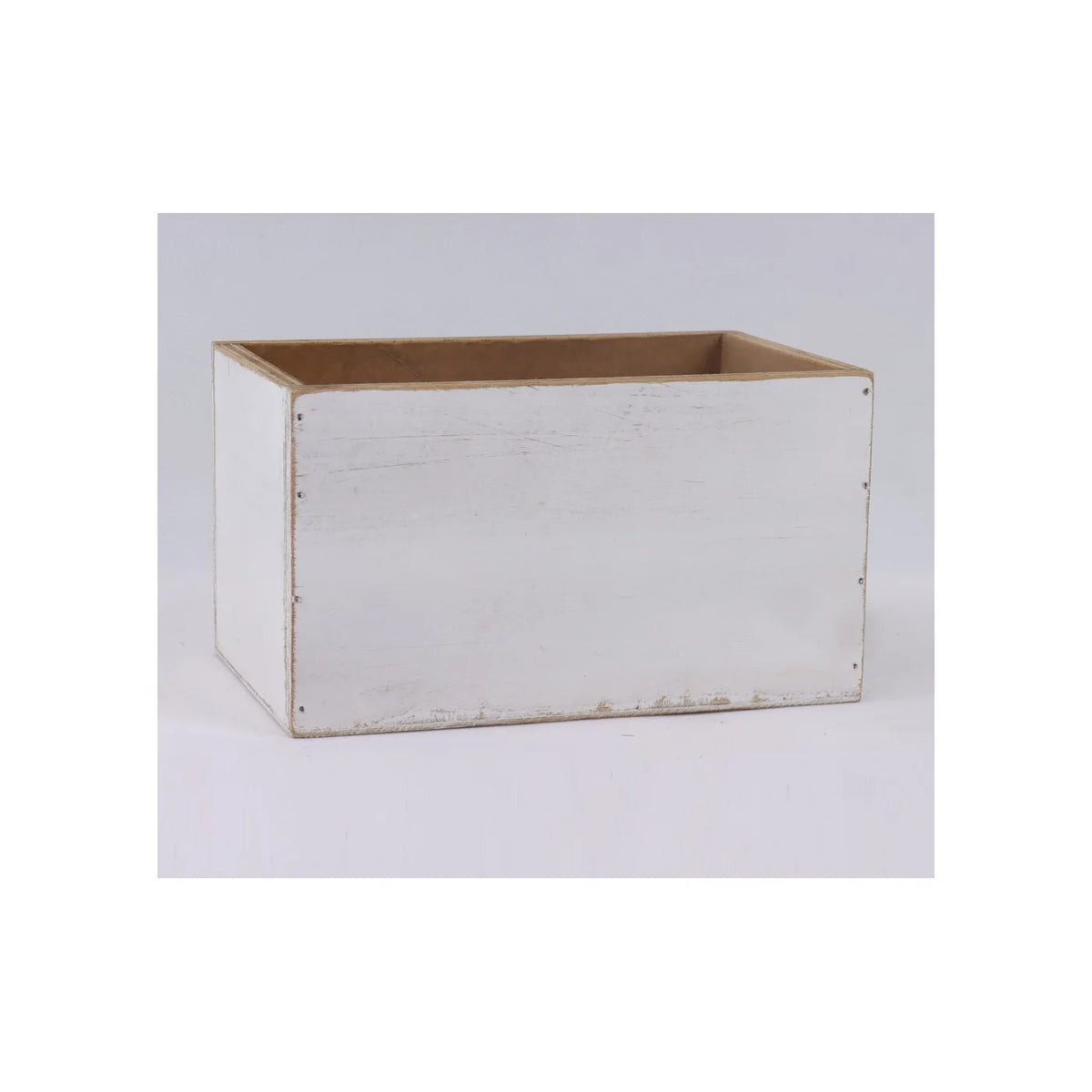 White wood container, rustic finish 7X4.5X4"H with rigid liner - 2219COL