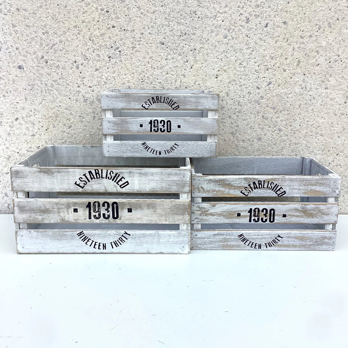 Antique White Wood Slat Crates 13.8 x 9.8 x 7 in - 2262AW