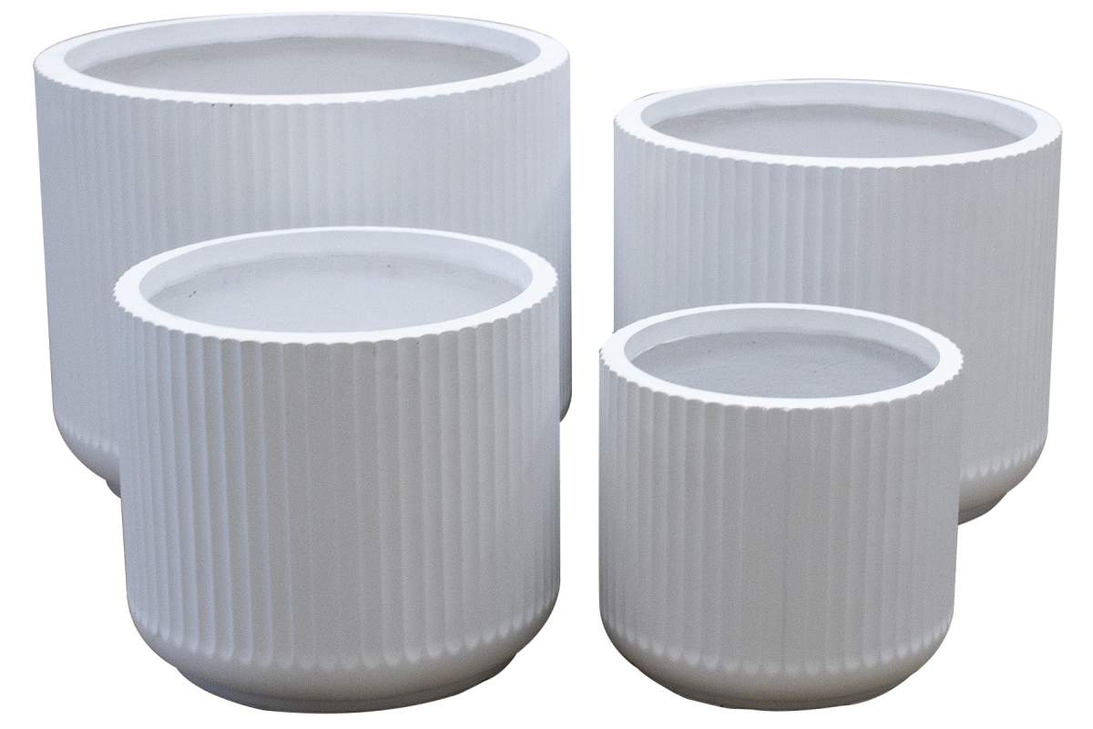 Ens. 4 pots fibro-ciment rond blanc 49-41-34-28cm