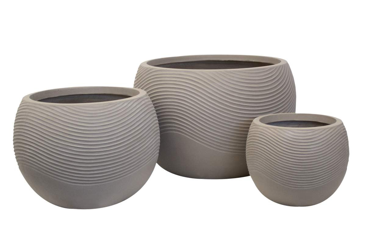 Ens. 3 pots fibro-ciment rond brun pale 55-44-30cm