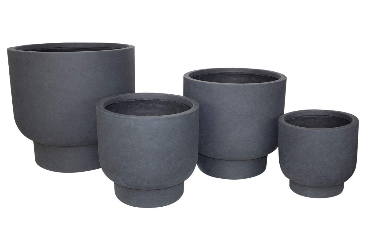 Ens. 4 pots fibro-ciment rond gris 55-44-36-29cm