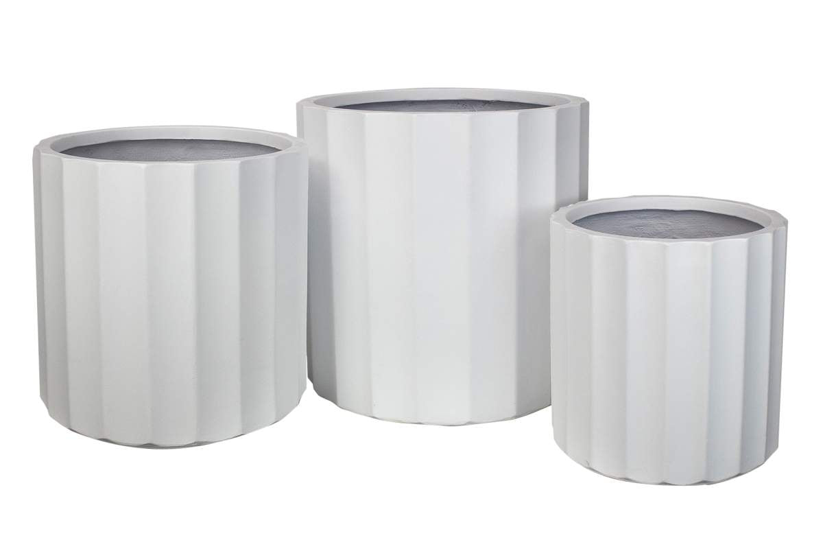 Ens. 3 pots fibro-ciment rond blanc 55-46-39cm