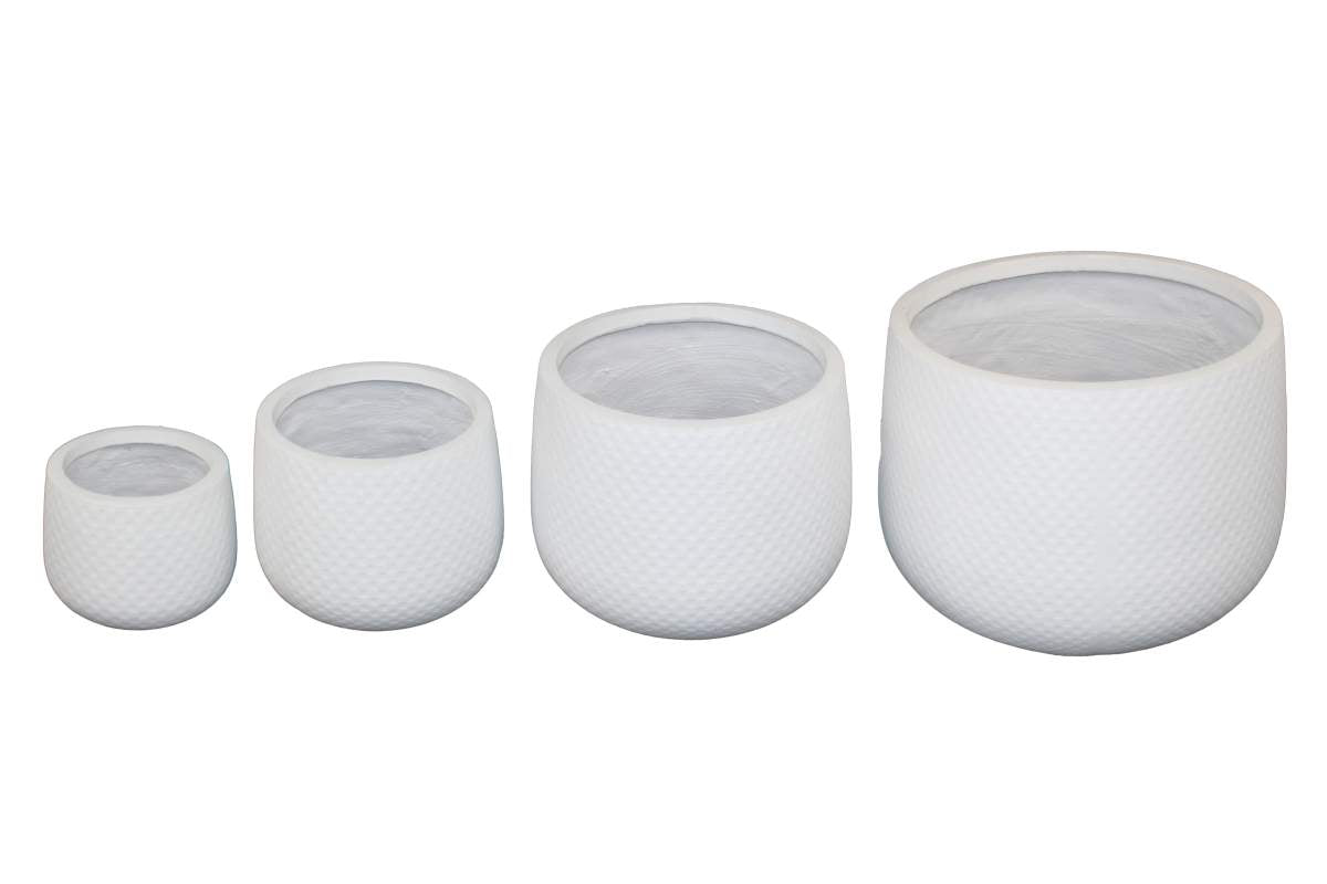 Ens. 4 pots fibro-ciment rond blanc 52-52-45-cm