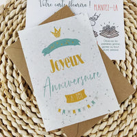 Carte à planter - joyeux anniversaire jaune et bleu - carte de voeux à semer