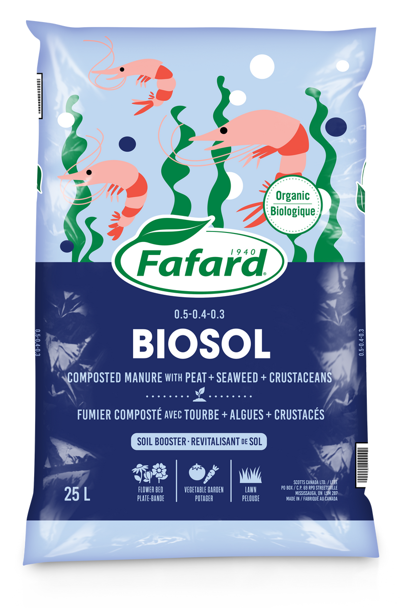 Fumier composté biologique avec tourbe, algues et crustacés BIOSOL 25L/30L - FAFARD