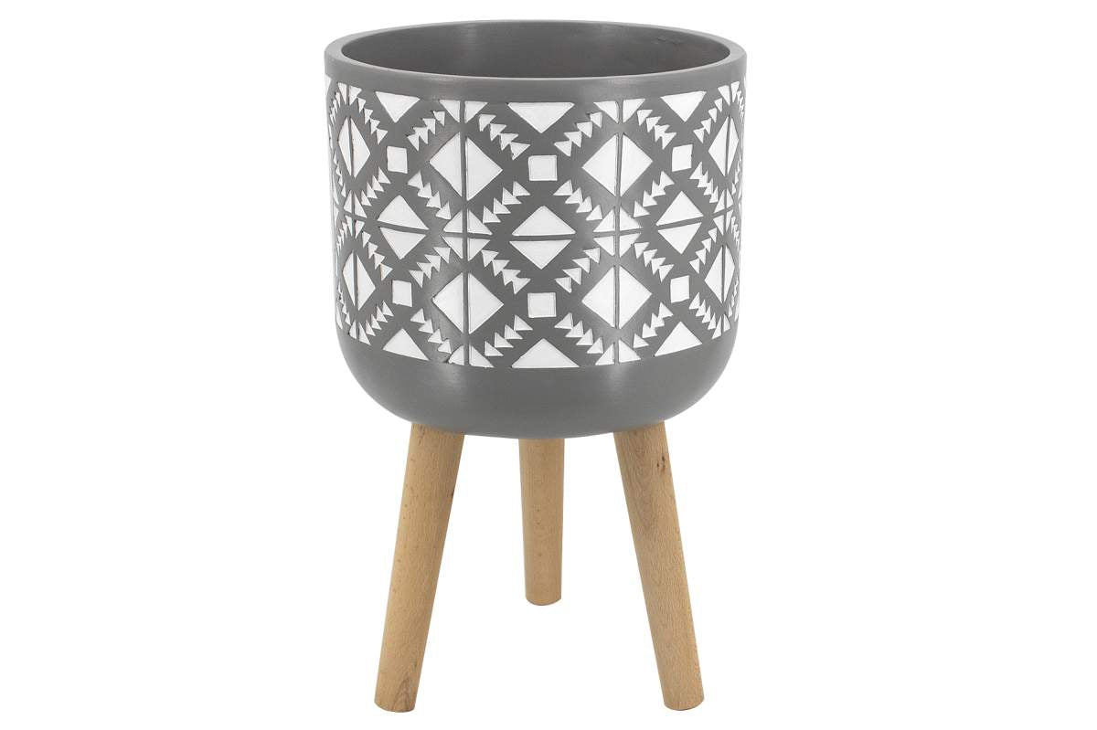 Pot sur patte mgo gris & blanc 56cm/ 34X56CM/13X22''