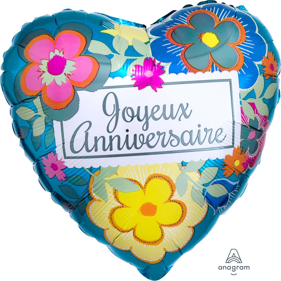 BALLON M.18" JOYEUX ANNIVERSAIRE FLORAL Code de produit : 31189