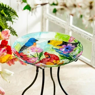 Bain d'oiseaux de jardin champêtre, trio de plumes en verre,  45 cm