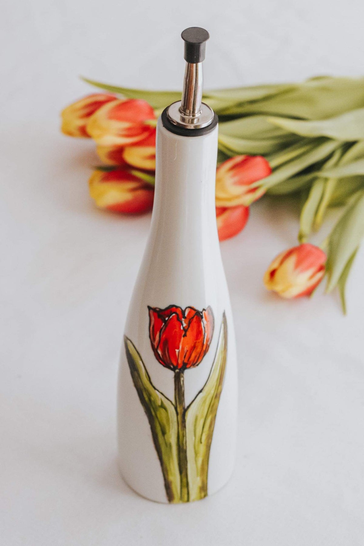 Bouteille huile ou vinaigre - Tulipe rouge - Pero