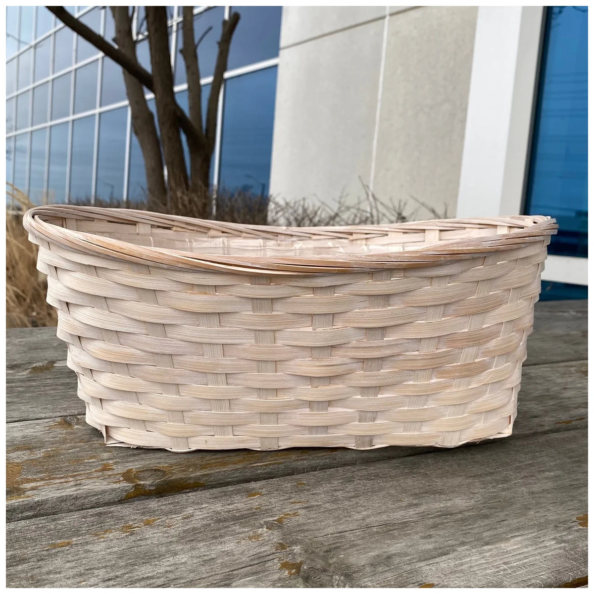 Panier blanc - 13.5X8X5.5"H WHITE WASHED BAMBOO BSKT W/H.LINER