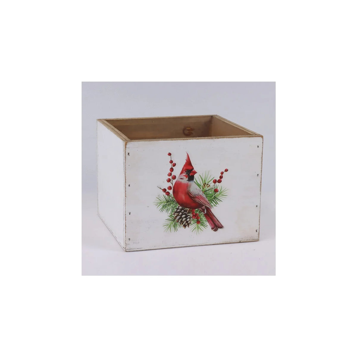 Décor cardinal rouge 5,5 po x 4,3 po (14 cm x 11 cm) sur un cube en bois blanc avec doublure.