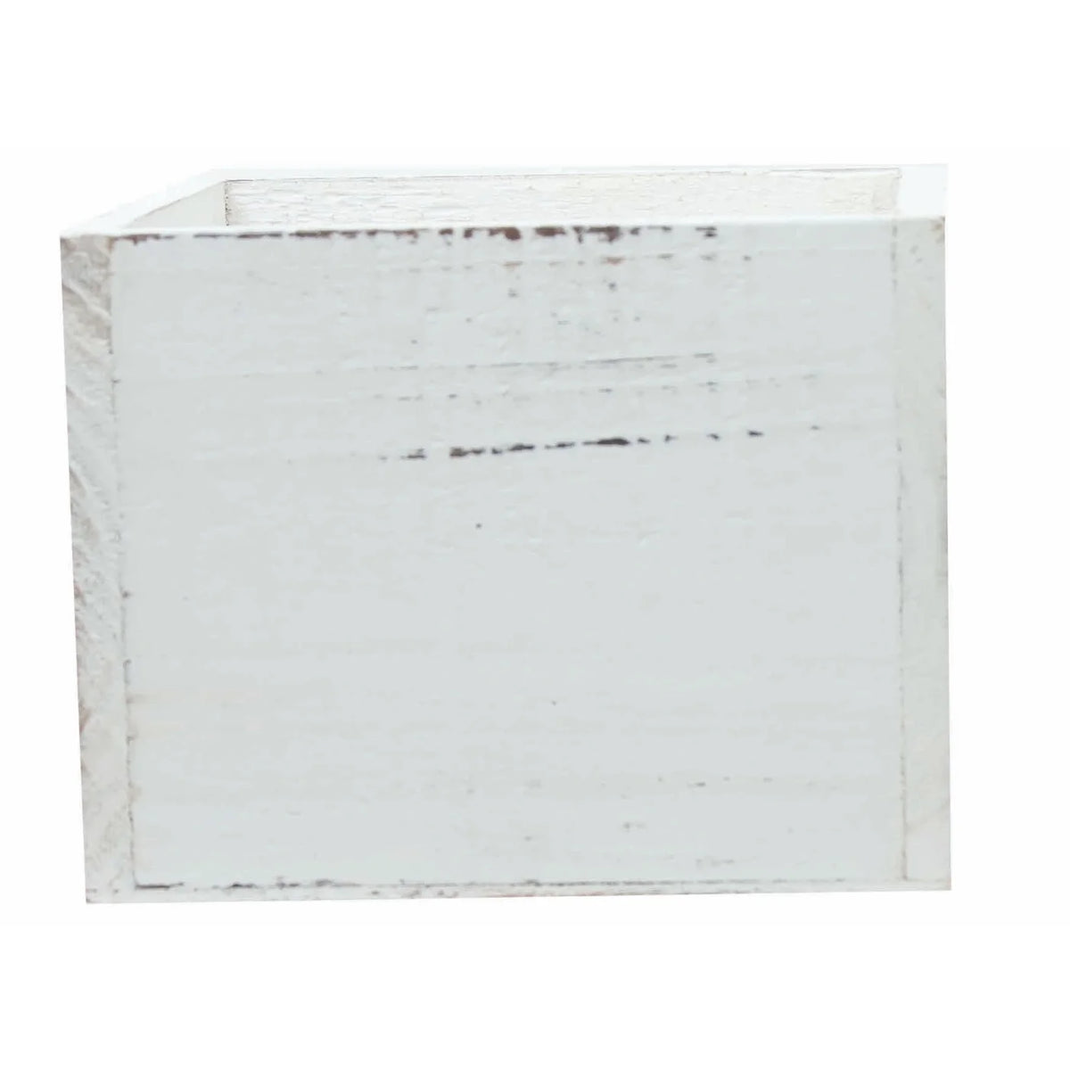 Panier de bois - 5.25"SQX4.25"H DISTRESSED WHITE WOODEN CUBE CONTAINER W/H.LINER