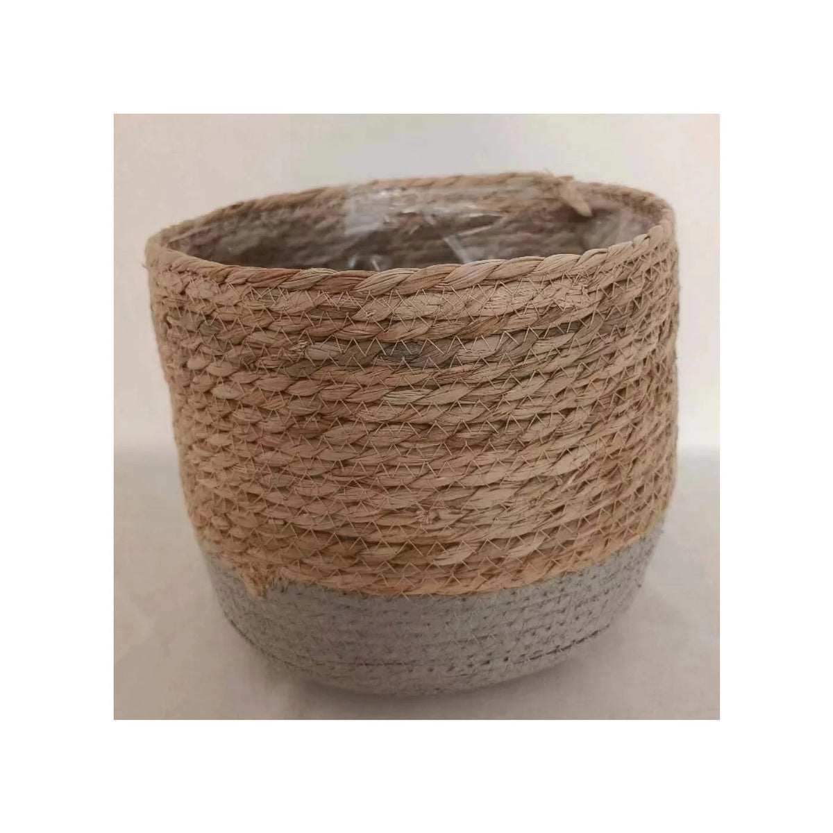 Panier naturel & Gris - 9.8"Dx7.9"H GREY BOTTOM SEAGRASS BASKET