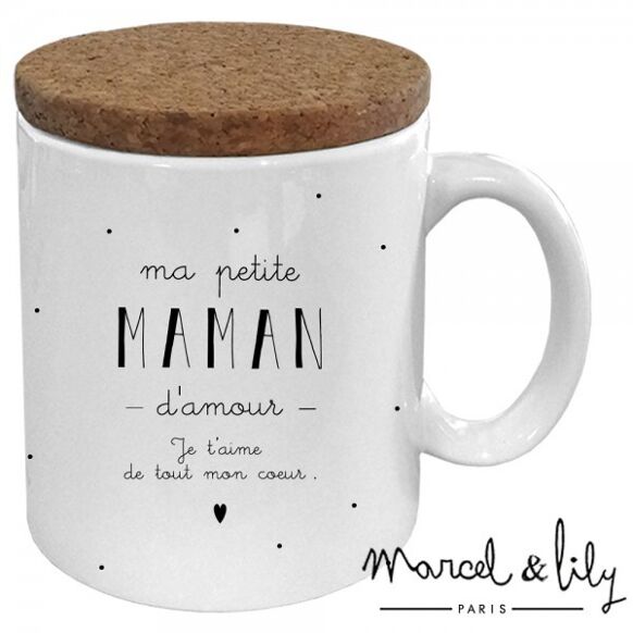 Mug "Ma petite maman d'amour" avec son couvercle en liège - Marcel & Lily