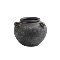 VASE BAS ROND EN TERRE CUITE NOIR AVEC ANSES 9.75D 8H