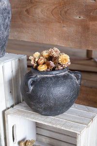 VASE BAS ROND EN TERRE CUITE NOIR AVEC ANSES 9.75D 8H