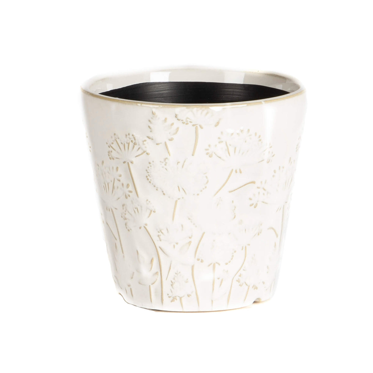 POT DE FLEURS BLANCHES EN RELIEF PETIT 5.25D 4.75H