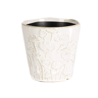 POT DE FLEURS BLANCHES EN RELIEF PETIT 5.25D 4.75H