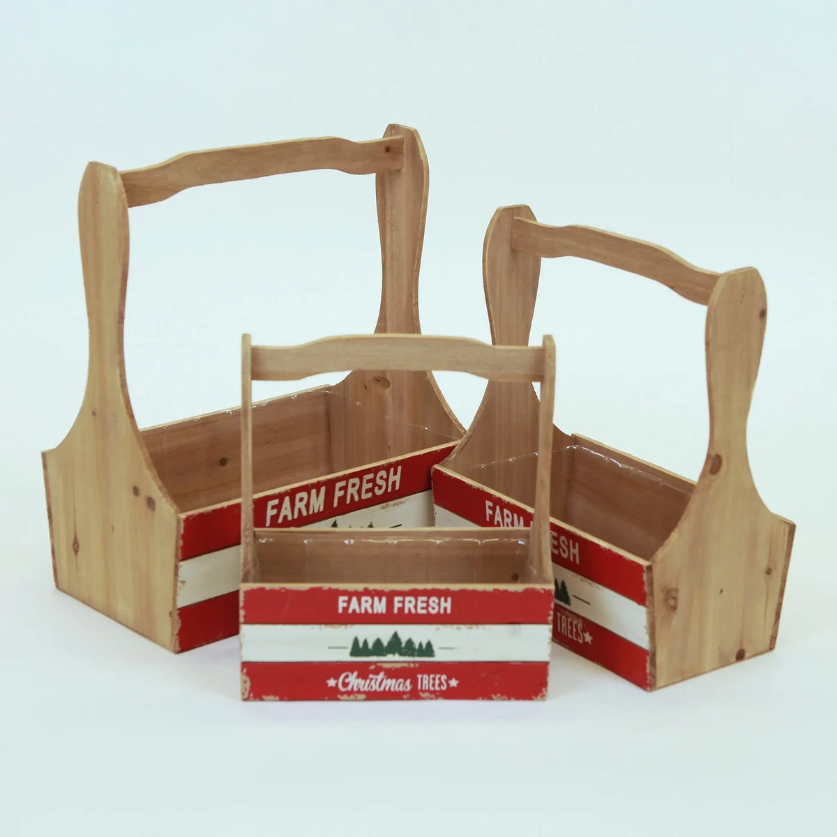 Contenants en bois avec poignées - Farm fresh & sapin de Noel