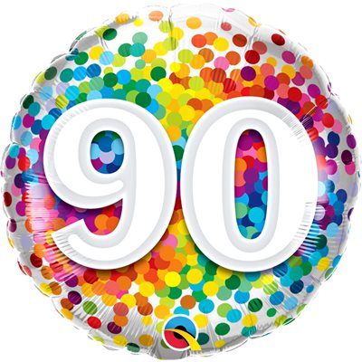 Ballon M.18'' CHIFFRE 90 RAINBOW CONFETTI  Code de produit : 49562