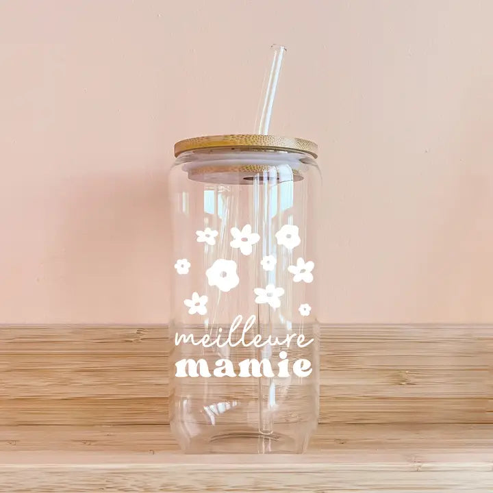 Verre boho - Meilleure mamie - fleurs blanches - MOMY