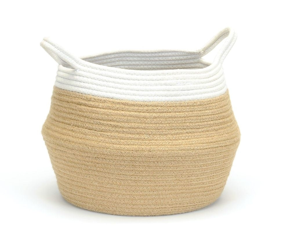 Panier en jute cotton - naturel & blanc avec poignée - deux grandeurs disponibles