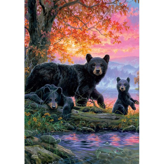 Drapeau Bear Family - Famille ours avec fond rosé