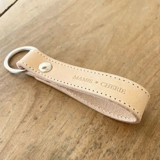 Porte clefs "Mamie chérie" cuir naturel - Marcel & Lily
